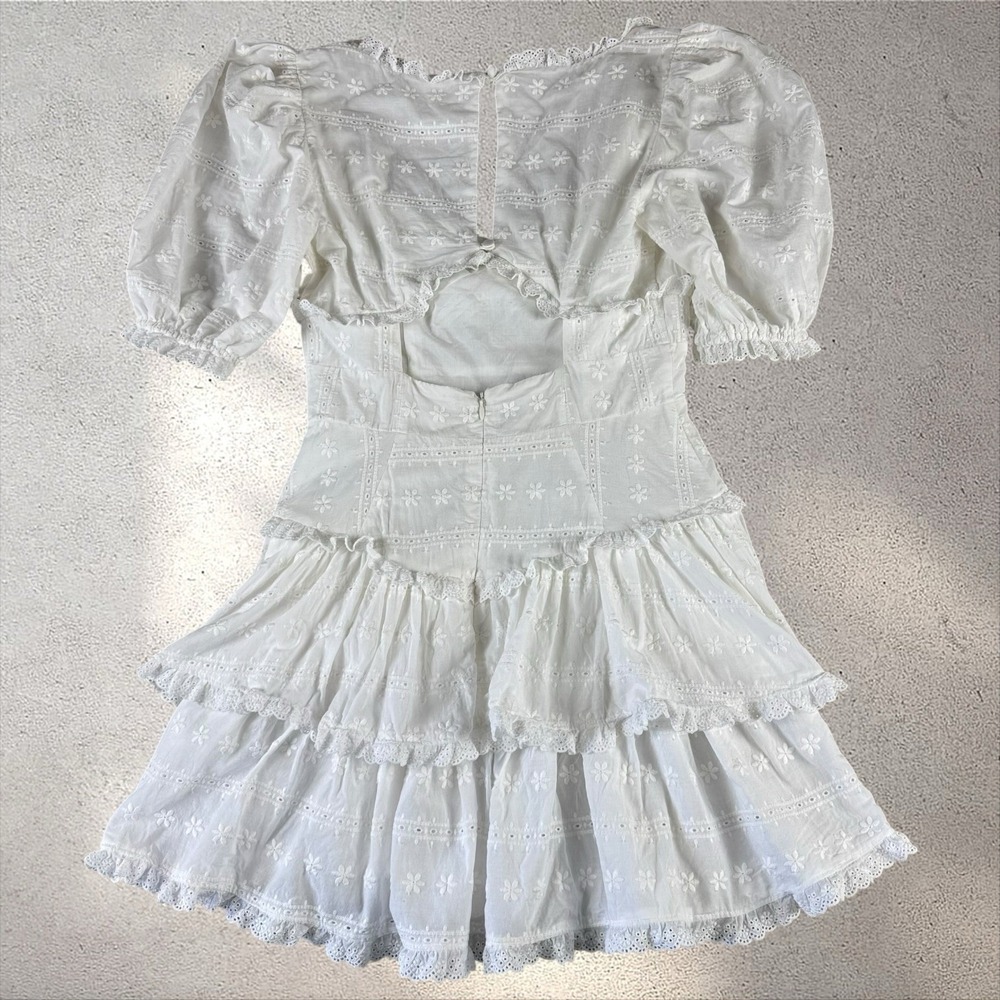 For Love and Lemons Iris Mini Dress White Eyelet Tiered Sz S - Picture 7 of 10